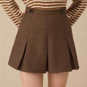 RIHOAS Brown Striped Pleated Mini Skirt